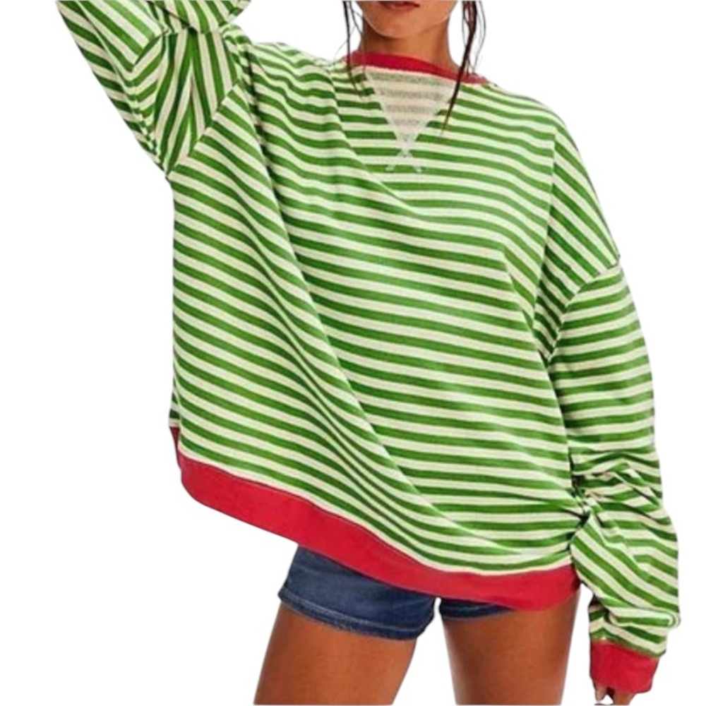 We The Free x Free People Classic Striped Oversized Crewneck Long Sleeve Shirt
